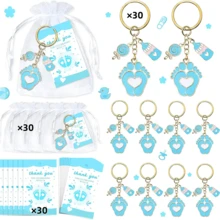 30pcs/10sets 10/20/30 Sets Baby Shower Favors With Design Key Chains With White Organza Bags And Thank You Tags Boys And Girls Baby Shower Party Favor Holiday Essentials Suitable For Shower Party Favors Birthdays And Event Decorations
