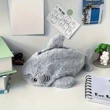 Fashionable Grey Shark Shape Large Capacity Portable Pencil Case - Soft Plush Polyester Travel, School, Makeup And Headphones Storage Bag - Cute Handheld Accessory - Back To School Season Supplies, Great For School And Office Stationery Storage - Perfect Gift For Shark Lovers, Back To School Season Must-Have | Desk Accessories, Pencil Cases, Makeup Bags