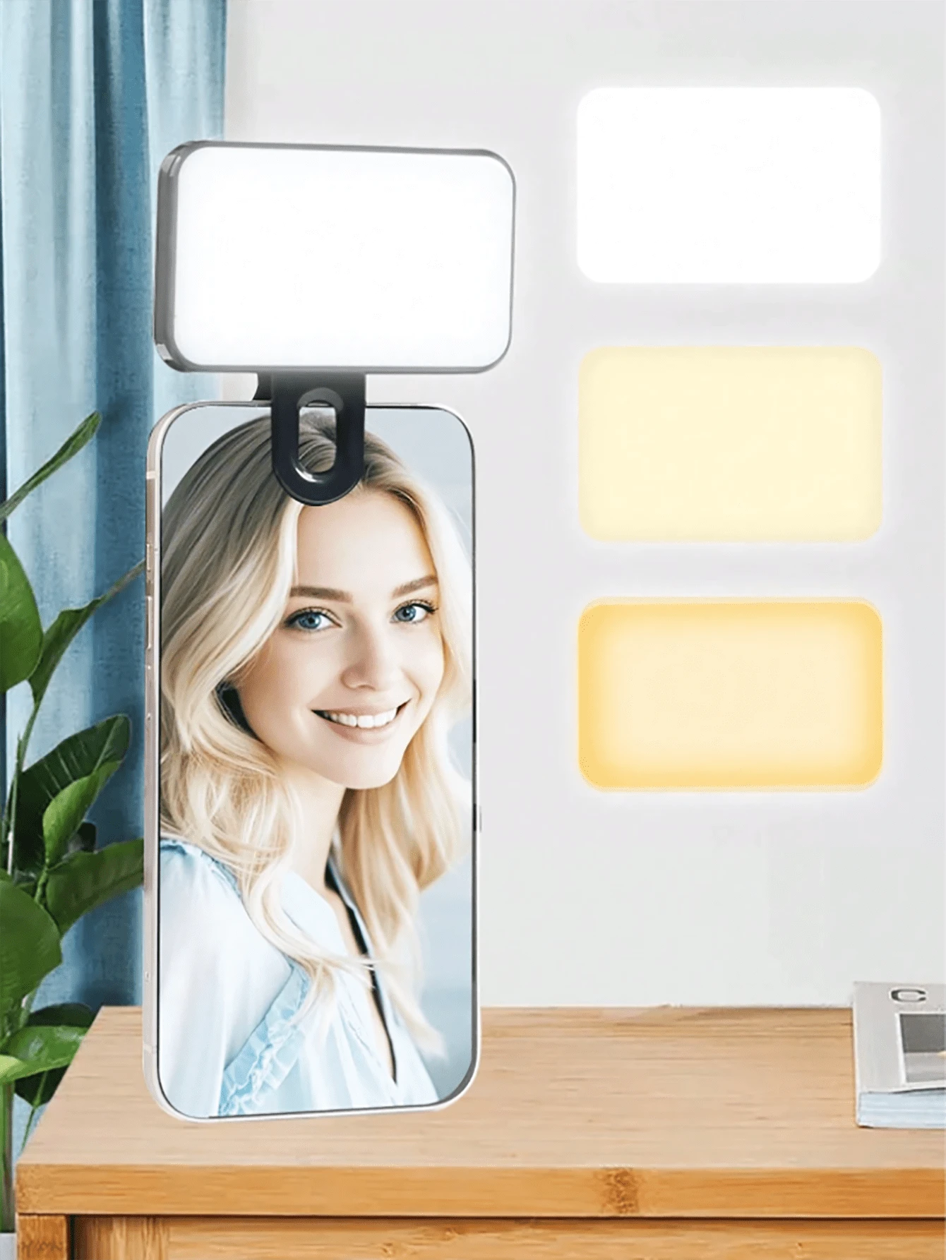 方形 LED 便携式夹式灯、迷你补光灯、三色可调补光灯带 USB 充电线、手持摄影灯 - 适用于手机/相机/笔记本电脑的多功能照明、自拍视频日志、直播和视频会议兼容 Android 手机手机便携式 LED 视频灯可调光适用于智能手机、相机和化妆、自拍和直播适用于自拍和直播、摄影、便携式灯自拍灯手机灯 - 彩色 - 查看 1