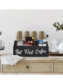 1 pieza Organizador de barra de café de madera rústica, soporte para cápsulas de café de encimera, caja de almacenamiento de sobremesa para café y condimentos de té, accesorio de granja para café, decoración de bar, organización y almacenamiento del hogar, decoración de habitación