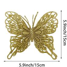 1/6/12PCS Artificial 15cm Plants With Fake Butterfly Pendant ,Sparkling Glitter Christmas Decorations For Festival Wedding Party Home Indoor Dining Table, Room,Bedroom Decoration, Gift, Wreath, Rattan Diy Decoration Accessories,Christmas Tree And Christmas Plant Decor Home Decor