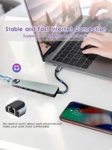 1 pieza Hub USB 8 en 1, base USB de oficina, adaptador USB 3.0 para computadora, cargador USB, adaptador de corriente, accesorios para computadora y móviles, estación de carga USB de 5V 0.5A, con lector de tarjetas SD/TF, Type C 3.1, carga rápida PD 2.0/3.0, compatible con laptops, Pro, iMac, iPad Pro y otros dispositivos USB-C - Plateado - Ver 4