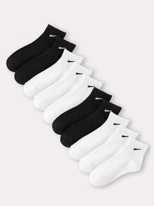 5/10 Pairs Unisex Black & White Striped Casual Short Socks