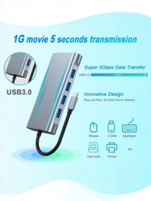 1pc 11-In-1 USB Hub, USB3.0 Computer Adapter Splitter, USB Charger, Network Port, Power Adapter, 5V 0.5A Charging Station, With SD/TF Card Reader, Type-C 3.1, PD 2.0/3.0 Fast Charging, Compatible With Laptops, Pro, IMac, IPad Pro And Other USB-C Devices