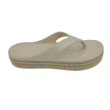 Sandalias Chanclas tipo Pata de Gallo Dama Mujer Con Plataforma Brillos Cómodas Suaves Moda para Baño y Playa - Beis - Ver 3
