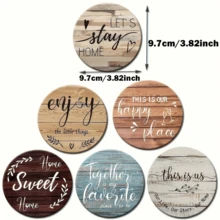 6件套乡村风杯垫套装，含黑色收纳盒，印有励志语录，木质材质，可手洗，适用于家居、客厅、书房、厨房装饰，是咖啡爱好者的完美礼物，也是乔迁新居的理想之选，用途广泛，亦可作为馈赠亲友的礼物。 - 彩色 - 查看 7