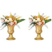 金色金属花瓶，奢华金色金属桌面中心装饰，喇叭花盆，适用于婚礼、派对、周年纪念、餐厅装饰