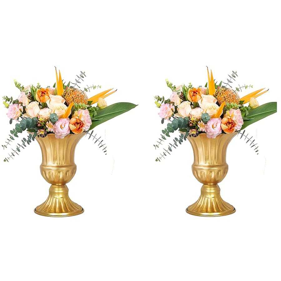金色金属花瓶，奢华金色金属桌面中心装饰，喇叭花盆，适用于婚礼、派对、周年纪念、餐厅装饰