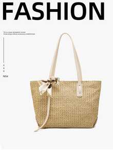 1件夏季草编包/大容量手工编织草编包/手提包女士度假沙滩包/日常通勤/出差/运动/健身/海滩/登机/购物