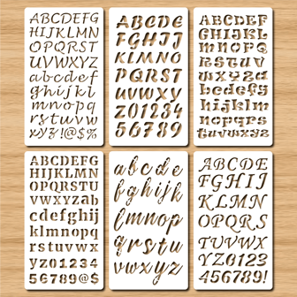6pcs Letter Stencils For Painting, 4 X 7 Inch Various Numbers And Font Stencil For Craft Reusable, Plastic Alphabet Drawing Templates Perfect For Journal Notebook, Diary, Scrapbook Decor DIY Supplies