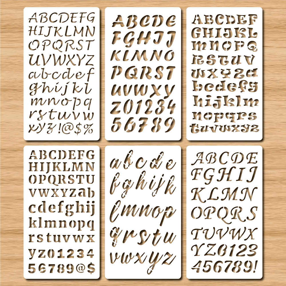6pcs Letter Stencils For Painting, 4 X 7 Inch Various Numbers And Font Stencil For Craft Reusable, Plastic Alphabet Drawing Templates Perfect For Journal Notebook, Diary, Scrapbook Decor DIY Supplies