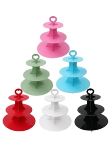 1pc Paper Cake Stand, 3-Tier Dessert Display Stand, Wedding Bridal Party Supplies, Anniversary Birthday Party Cupcake Display Stand, Happy Birthday Party Table Centerpiece Decoration - Multicolor - View 3
