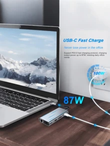 1pc 11-In-1 USB Hub, USB3.0 Computer Adapter Splitter, USB Charger, Network Port, Power Adapter, 5V 0.5A Charging Station, With SD/TF Card Reader, Type-C 3.1, PD 2.0/3.0 Fast Charging, Compatible With Laptops, Pro, IMac, IPad Pro And Other USB-C Devices
