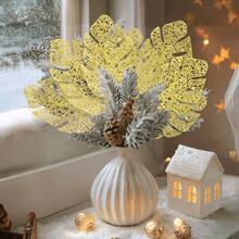 1/5/10 PIEZAS Plantas artificiales brillantes con purpurina de 38 cm, decoraciones y adornos para árbol de Navidad para festival, boda, fiesta, hogar, interior, mesa de comedor, habitación, decoración de dormitorio, regalo, corona, accesorios de decoración de ratán DIY, decoración de árbol de Navidad y plantas de Navidad