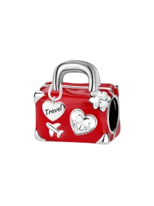 1 PC Fashionable 925 Sterling Silver Red Love Zirconia Double Ring Beads Pendant Beads Pendant Ball Suitable For Bracelets DIY Women's Jewelry