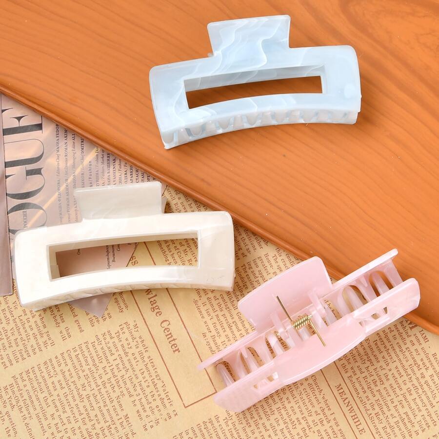 مشابك شعر 3 قطع للنساء بطول 13 سم/5.12 بوصة باللون الوردي والأبيض والأزرق، مشابك شعر مربعة كبيرة بتصميم موجي عالي الجودة، أنيقة وبسيطة ومتعددة الاستخدامات بألوان متدرجة، إكسسوارات شعر مناسبة للاستخدام اليومي والترفيه والحفلات والعمل والعطلات وغسل الوجه والمكياج ومطابقة الملابس، مشابك شعر للنساء والطالبات والجامعات