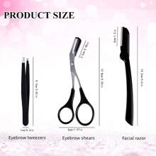3-In-1 Eyebrow Scissors Kit,For Personal Facial Hair Removal,Multifunctional Ms. Exfoliating Beauty Tool,Including;Eyebrow Comb Scissors, Hair Removal Tweezers,Eyebrow Razor(Black),Makeup,Cheap,Room Decor,Vanity,Travel,Bedroom,Makeup Accessories,Tweezers