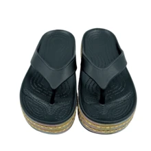 Sandalias Chanclas tipo Pata de Gallo Dama Mujer Con Plataforma Brillos Cómodas Suaves Moda para Baño y Playa - Negro - Ver 7