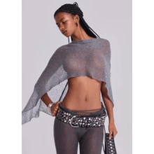 Entryyh Glitter Knitted One Piece Top Women Fashion Halter Shawl Multi-Wear Holiday Cape Beach Tank 2025 Summer Casual Cover Ups