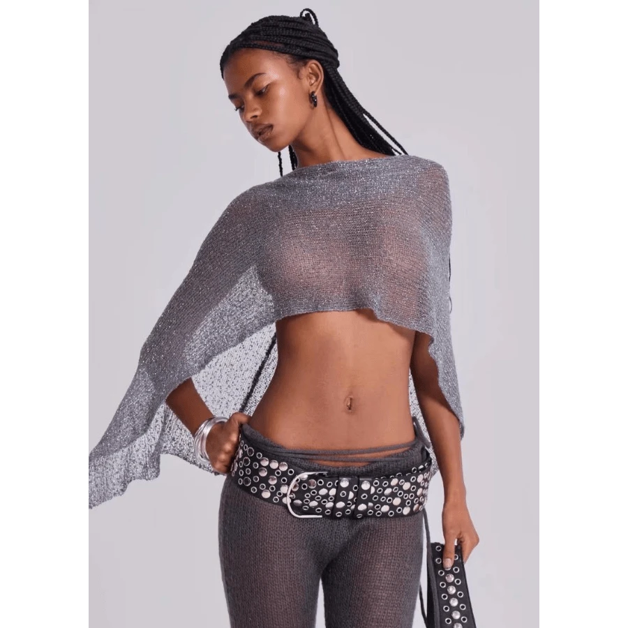 Entryyh Glitter Knitted One Piece Top Women Fashion Halter Shawl Multi-Wear Holiday Cape Beach Tank 2025 Summer Casual Cover Ups