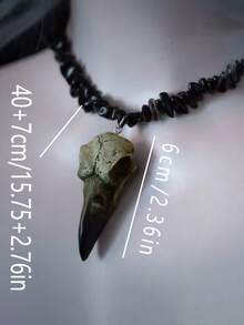 1pc Unique Gothic Black Crow Bone Pendant Necklace, ABS Resin Unisex Decorative Necklace Suitable For Halloween, Party, Special Occasions - Black - View 3
