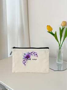 1 peça floral personalizável, única, moderna, minimalista, com estampa de letras, bolsa de transporte leve, pode acomodar telefone, bolsa de cosméticos, porta-moedas, bolsa clutch, essencial para passeios, design de letras fofo