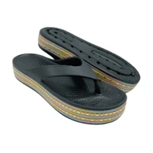 Sandalias Chanclas tipo Pata de Gallo Dama Mujer Con Plataforma Brillos Cómodas Suaves Moda para Baño y Playa - Negro - Ver 6