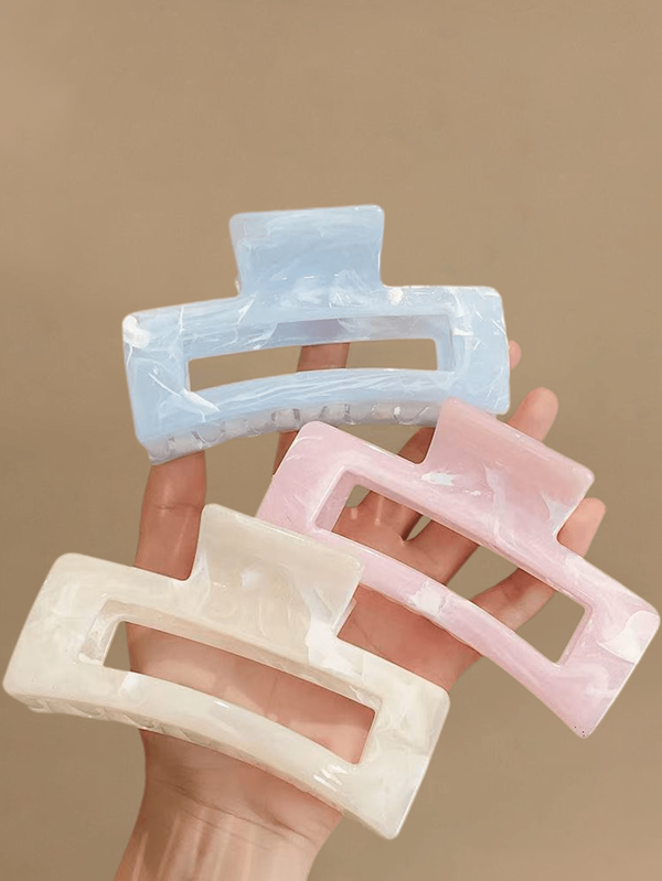 3 fermagli per capelli quadrati ondulati di grandi dimensioni da 13 cm/5,12 pollici di colore rosa, bianco e blu per le donne, di alta qualità, eleganti, semplici e versatili, con colore sfumato, accessori per capelli estivi adatti per uso quotidiano, tempo libero, feste, lavoro, vacanza, per lavare il viso, trucco e abbinamento di abbigliamento