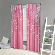 2 piezas de cortinas con estampado de lentejuelas rosas con estilo bohemio - Tejido de poliéster ligero, diseño de presilla para una fácil instalación, semi-transparente con detalles delicados de lentejuelas, excelente para decorar la sala de estar, dormitorio, sala de juegos y suministros para fiestas