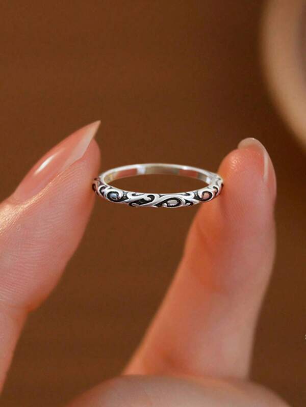 Esberry 1 Piece S925 Black Full Circle Vine Ring Fine Women Jewelry Gift Birthday Gift Party Gift Daily Match