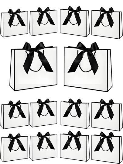 10pcs - Large Bow Gift Bags, Kraft Paper Gift Bags, Handles Packaging Bags, Bow Ribbon Packaging Bags, Elegant Paper Bags, Shopping Bags, Tote Bags, White Paper Tote Bags, Wedding And Birthday Gift Bags, Solid Color Shopping Bags, Jewelry Gift Packaging Bags, Suitable For Bridal Shower, Christmas Party, Summer Wedding, Wedding Party Decor, Outdoor Party, Holiday Party, Birthday And Halloween Occasions.