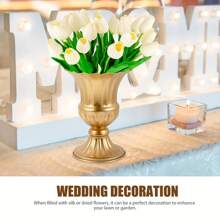 金色金属花瓶，奢华金色金属桌面中心装饰，喇叭花盆，适用于婚礼、派对、周年纪念、餐厅装饰
