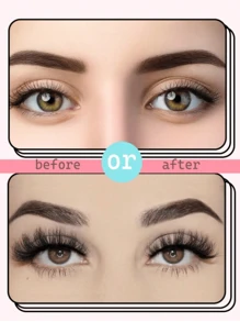 10 对完美妆容仿貂皮睫毛 - 奢华纤细蓬松的猫眼造型，自然假睫毛，D 卷曲，无香型，多对装，打造丰盈眼妆 - 彩色 - 查看 5