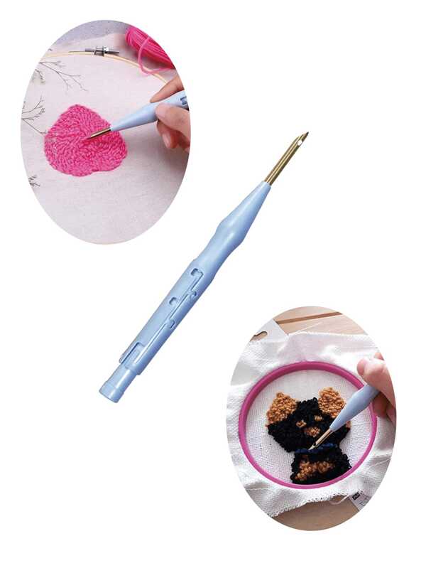 1 Set de Aguja de Punch Ajustable de 4 Niveles, que incluye 1 Aguja de Punch, 1 Enhebrador, Mango de Plástico, para Bordado y Tejido, Apto para Todas las Estaciones, Manualidades Hechas a Mano y Herramientas DIY Occidentales
