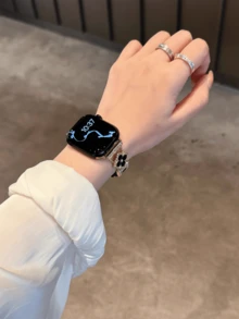 The New Leather Strap Is Compatible With Apple Watch Straps, Apple Watch 10/8/9/7/6/5/4/3/2/1 Series Straps, And Apple Watch Ultra40mm 44 41 45 49 42 38mm Women's Fashion Bracelet Accessories. Wearing It Is Neither Stuffy Nor Comfortable, Very Suitable For The Wrist - Black Gold - View 4