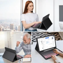 4-In-1 Keyboard Protective Case, Compatible With Samsung Galaxy Tab & IPad, Redm IPad SE, Includes Detachable Wireless Bluetooth Keyboard (150mAh) And Mouse, Tablet Protective Cover With Pen Slot (Black & Pink Gradient) - Black and Pink Gradient - View 6