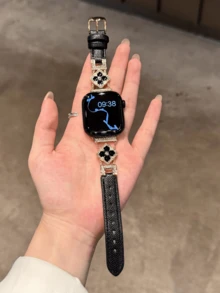 The New Leather Strap Is Compatible With Apple Watch Straps, Apple Watch 10/8/9/7/6/5/4/3/2/1 Series Straps, And Apple Watch Ultra40mm 44 41 45 49 42 38mm Women's Fashion Bracelet Accessories. Wearing It Is Neither Stuffy Nor Comfortable, Very Suitable For The Wrist - Black Gold - View 3
