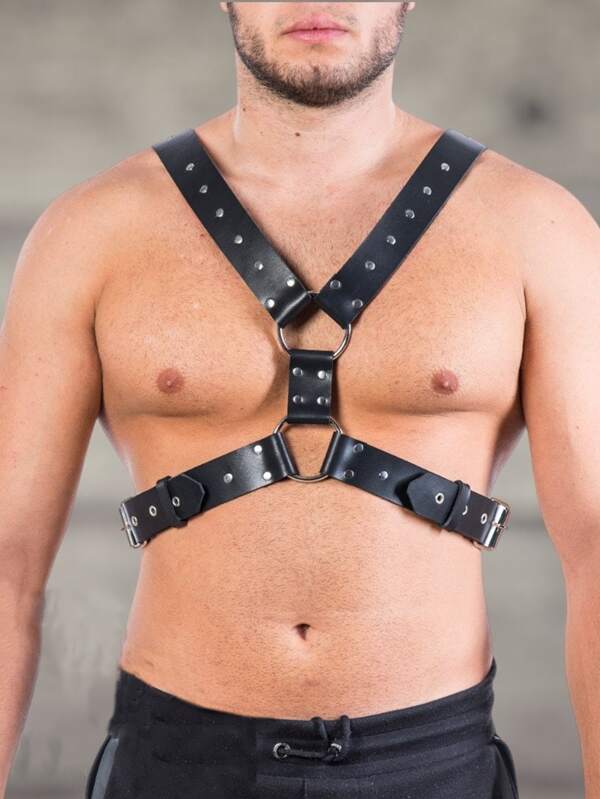 Genuine Y Pu Leather Men Harness, Black Chest Harness With Buckles, Club Wear, Brutal Harness, Valentines Gift For Him, Halloween Costume Men's Sexy Underwear Accessories