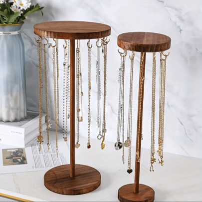 Simple Style Round Natural Wood 18 Holes Jewelry Display Stand For Necklaces, Pendants, Bracelets & Jewelry Shop Window Display
