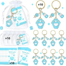 30pcs/10sets 10/20/30 Sets Baby Shower Favors With Design Key Chains With White Organza Bags And Thank You Tags Boys And Girls Baby Shower Party Favor Holiday Essentials Suitable For Shower Party Favors Birthdays And Event Decorations
