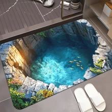 1pc Retro Well Cover Mat - Non-Slip With Stunning Ancient Cave Design, Machine Washable Polyester Rug, Suitable For Bedroom, Bathroom Or Balcony Home Decor, Bedroom Carpet