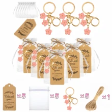20/Bộ Móc khóa hoa, quà tặng tiệc, móc khóa hoa có thẻ Kraft, túi Organza cho khách, quà lưu niệm, tiệc mừng em bé chào đời - Hồng - Xem 10