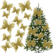 1/6/12PCS Artificial 15cm Plants With Fake Butterfly Pendant ,Sparkling Glitter Christmas Decorations For Festival Wedding Party Home Indoor Dining Table, Room,Bedroom Decoration, Gift, Wreath, Rattan Diy Decoration Accessories,Christmas Tree And Christmas Plant Decor Home Decor