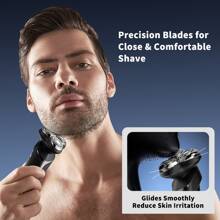 男士三刀片浮动刀头剃须刀，配备磁吸式附件和LED显示屏，并配有符合人体工程学的防滑手柄。适合日常/商务护理。适用于浴室、酒店、旅行。是送给父亲、兄弟、朋友、男朋友、同事、家人的理想（生日）礼物。