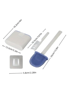 Brosse de toilette, brosse de salle de bain en silicone pour un nettoyage sans angle mort, brosse de nettoyage multifonctionnelle avec rangement mural, ensemble d'outils de nettoyage de salle de bain