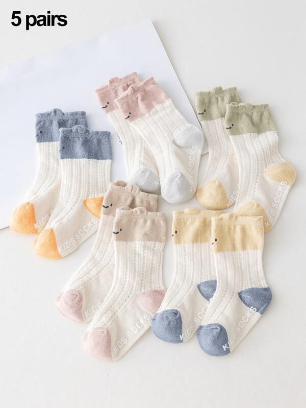 5 paia di calzini per neonati, realizzati in cotone, stile sottile, adatti per neonati, bambini e bambine, calzini lunghi, design a rete, traspiranti, anti-zanzare, antiscivolo, calzini da pavimento, adatti per indossare in estate e autunno.