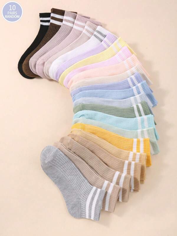 10 Pairs Women Candy Gradient Color Casual Short Socks, Fashionable & Comfortable Everyday Wear