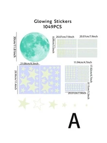 1 套 1049 颗在黑暗中发光的星星用于天花板发光空间和月亮贴花、太空贴纸、儿童墙壁装饰，非常适合男孩和女孩的日托卧室、客厅、婴儿淋浴和婴儿房装饰