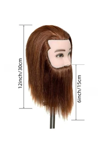 1 件 100% 真人头发模特头男士理发师练习美容造型培训模特头带真人头发 - 棕色 - 查看 4