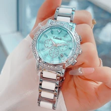 1 Stück Damen Uhr mit Kristall-verziertem 3-Zifferblatt, elegant-Lässig, geeignet für den Alltag, Veranstaltungen, Arbeit, Muttertagsgeschenk, LA559